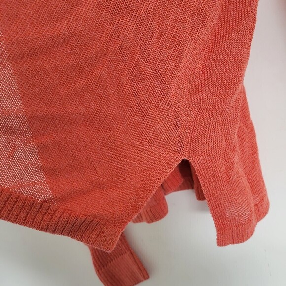 LOFT Linen Open Knit Coral Peach Open Front Long Sleeve Cardigan Sweater Large - Picture 5 of 12